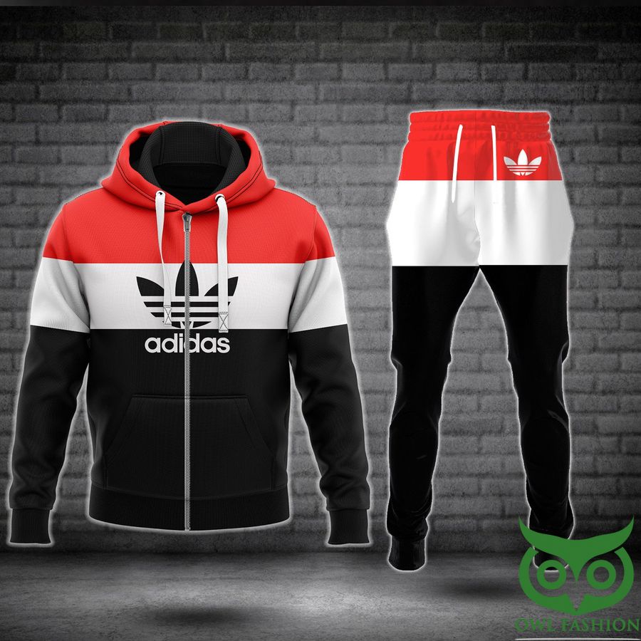 23 Luxury Adidas Red and White and Black with Black Logo Hoodie and Pants
