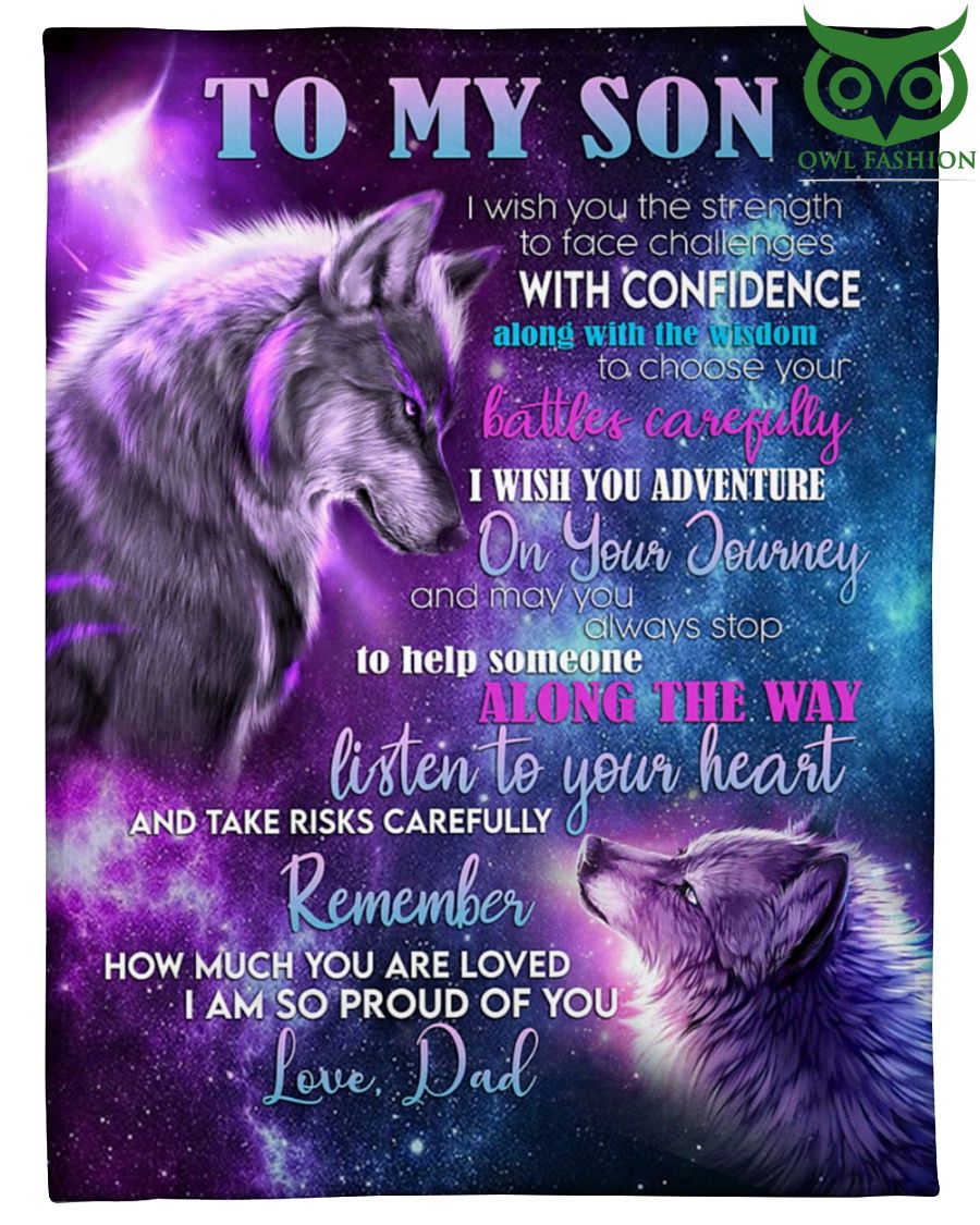 14 Purple Wolf for Son Printed Fleece Blanket
