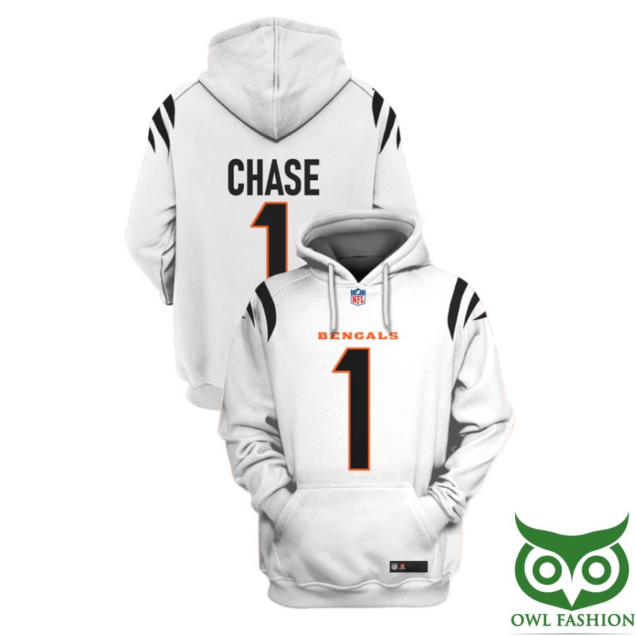 110 NFL Cincinnati Bengals JaMarr Chase 1 White with Black Orange Letter 3D Shirt
