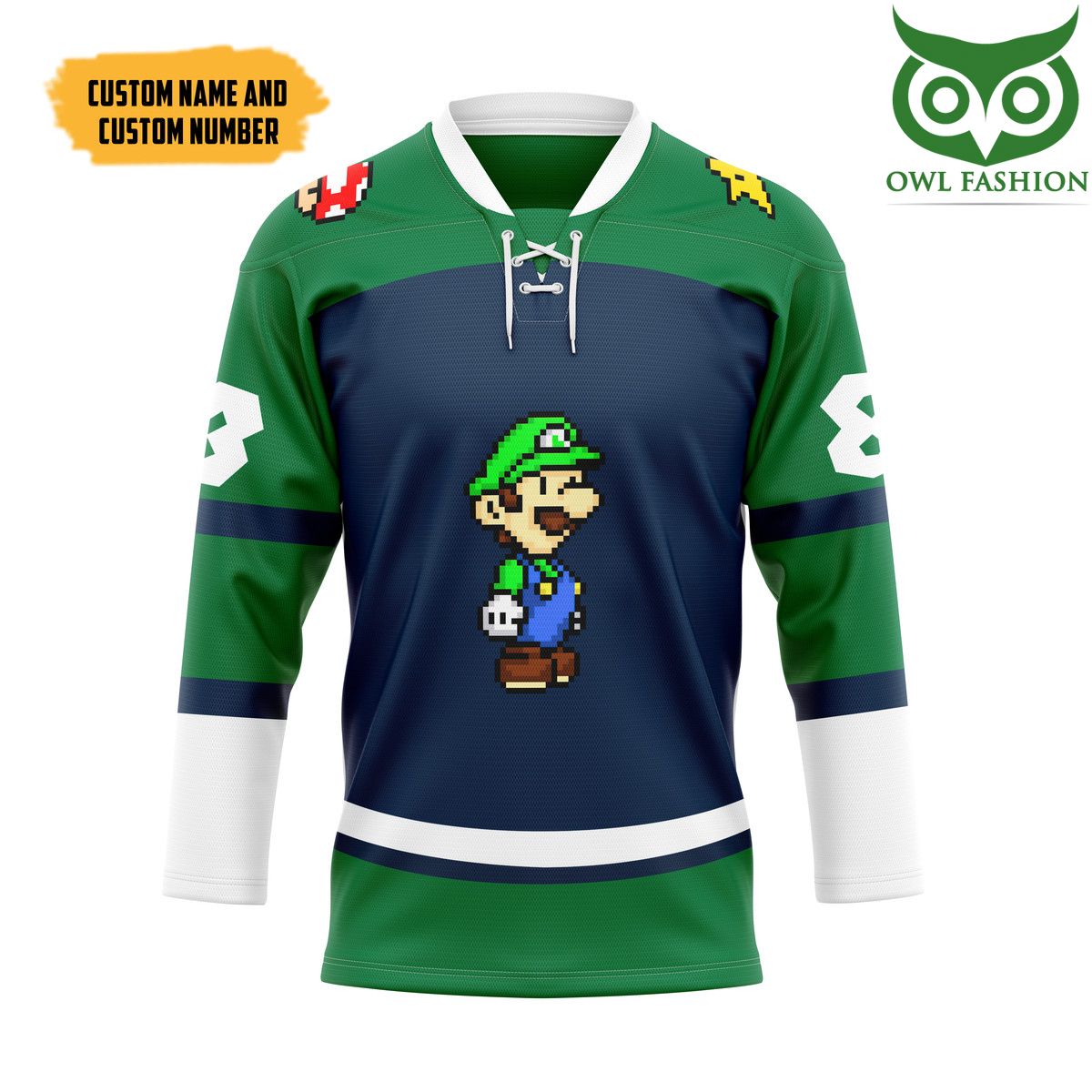 125 3D Luigi Sports Custom Name Number Hockey Jersey