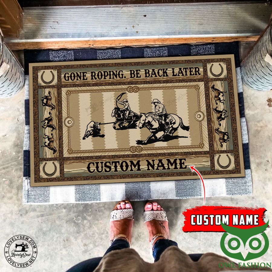 229 Custom Name Gone Roping Beige and Brown Doormat