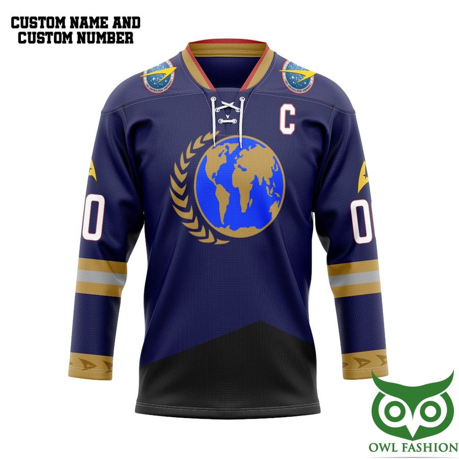 66 3D Star Trek United Earth Hockey Team Custom Name Number Hockey Jersey