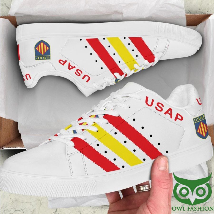 74 USA Perpignan Rugby White and Yellow and Red Stan Smith Shoes Sneaker