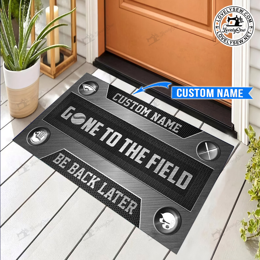 23 Custom Name Baseball Gone To The Field Gray Doormat
