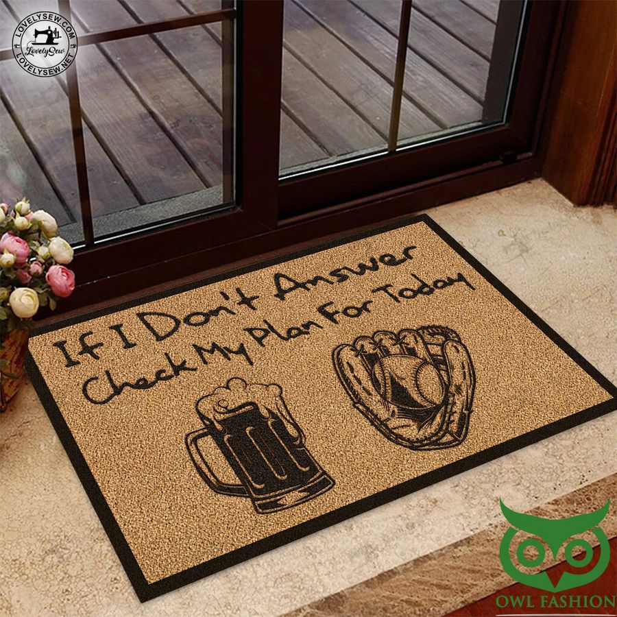 123 Beer and Baseball Check My Plan Today Light Brown Doormat