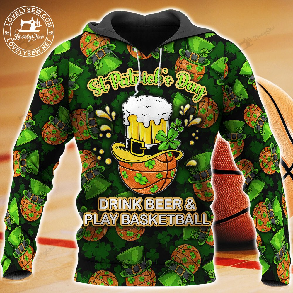 2 Basketball and Beer with Green Hat St. Patricks Day 3D Shirt