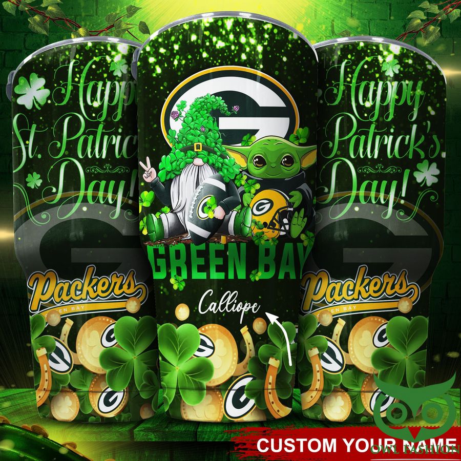 Green Bay Packers NFL Custom Name Tumbler St Patrick Day Baby Yoda