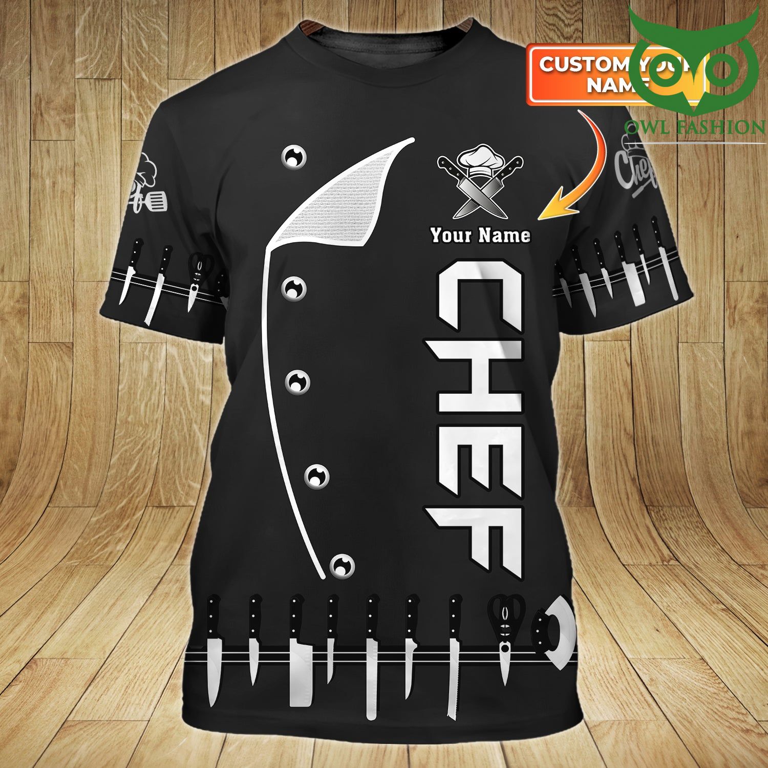125 Chef costume knives Personalized Name grey 3D Tshirt
