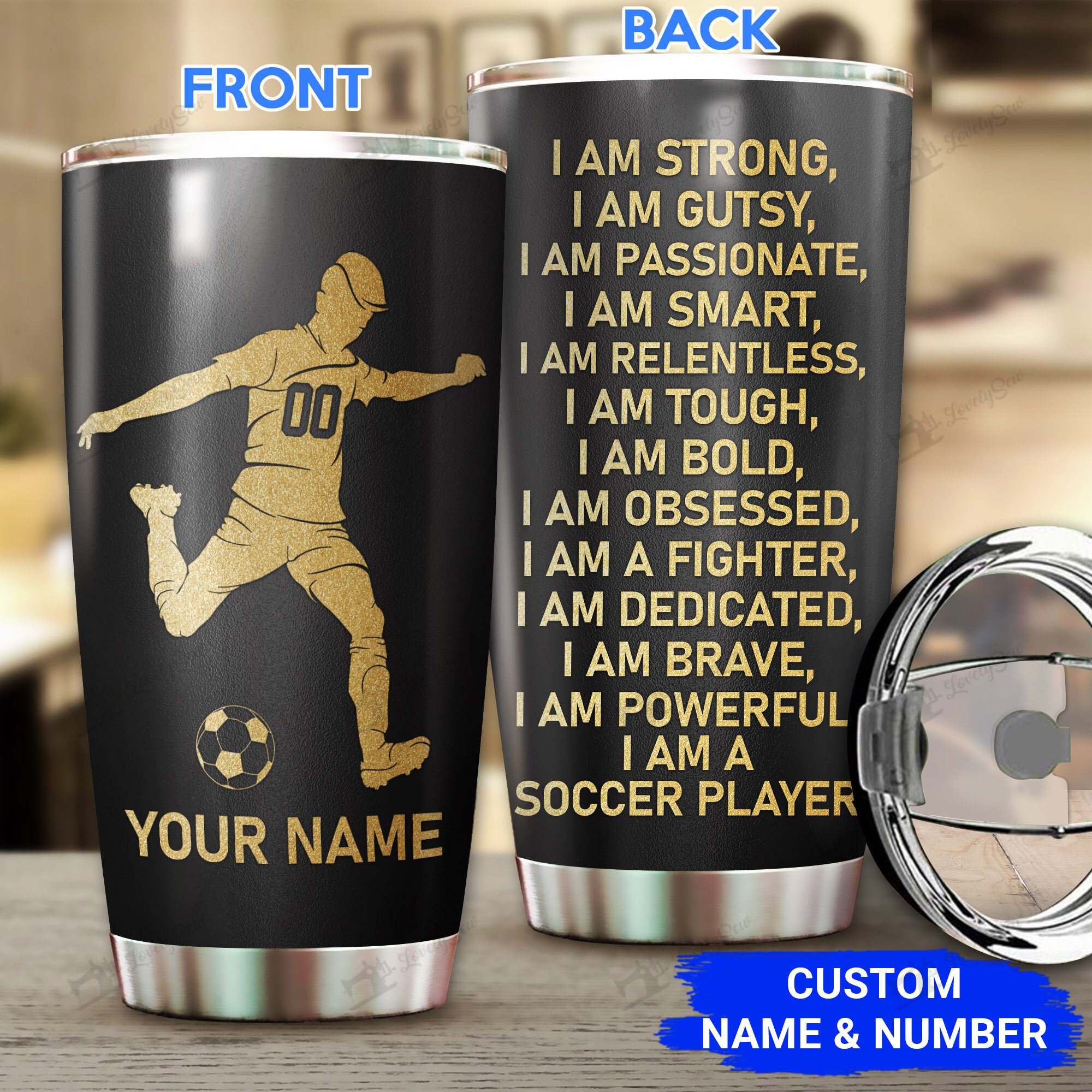 67 Custom Name Im a Soccer player Light Black Stainless Steel Tumbler