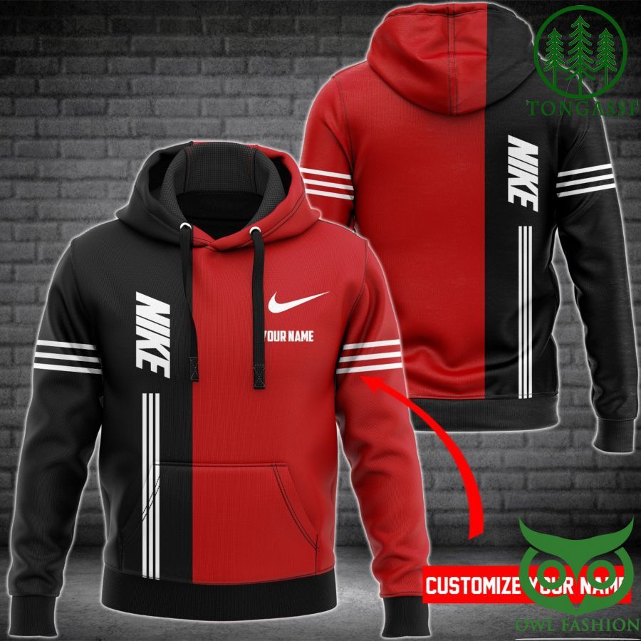 72 Customized Nike Half Black Half Red Hoodie and Pants