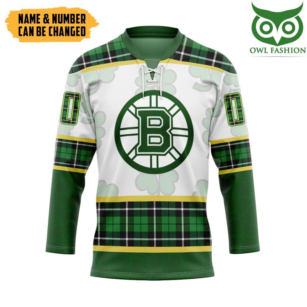 86 3D Boston Bruins St Patrick Day Custom Name Number Hockey Jersey