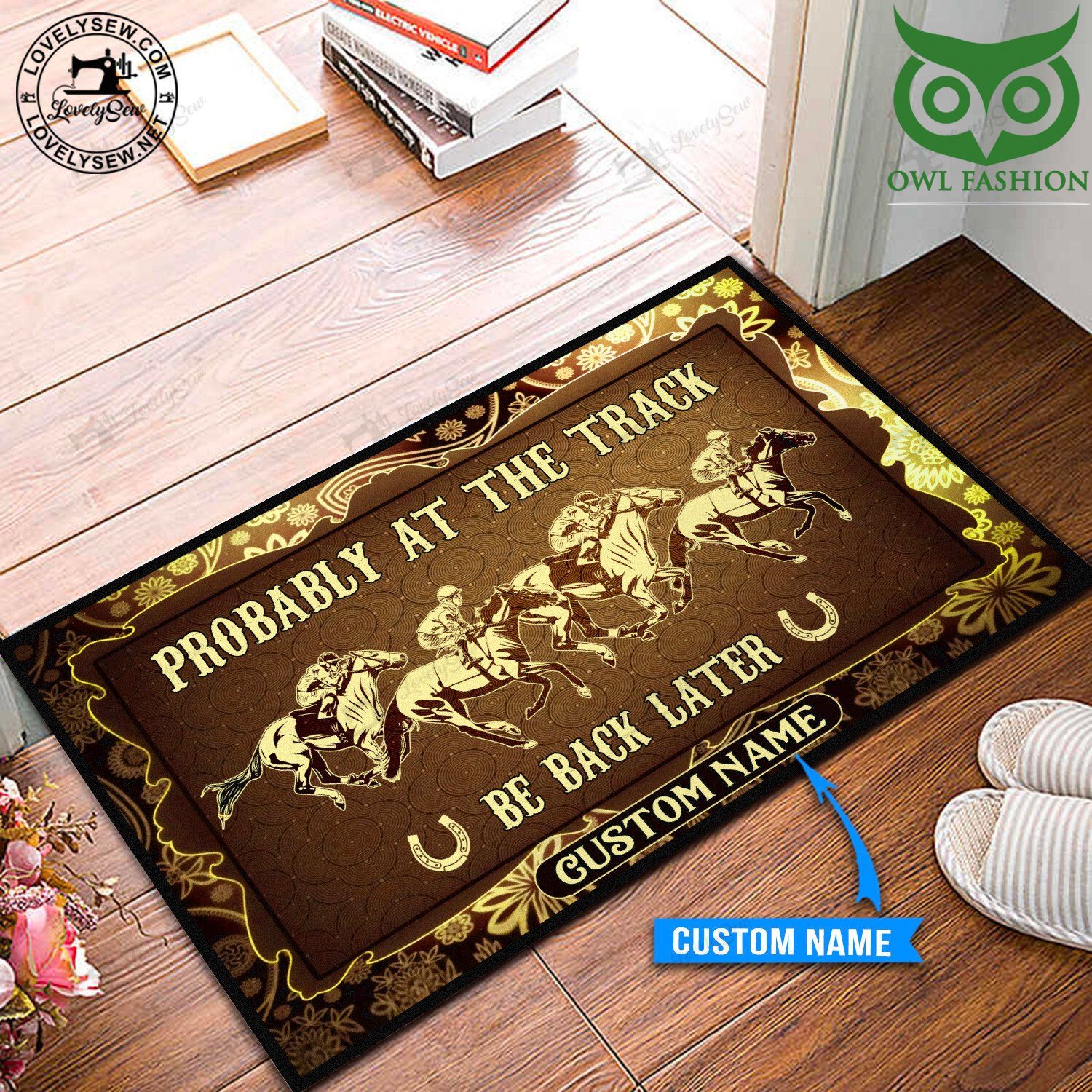 90 Probaly at the track Horse Racing Personalized Doormat