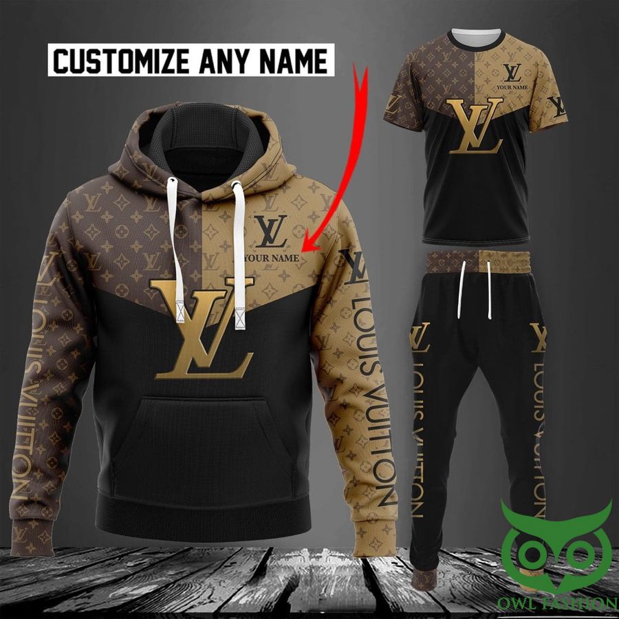 7 Custom Name Luxury Louis Vuitto Brown and Black 3D Shirt and Pants