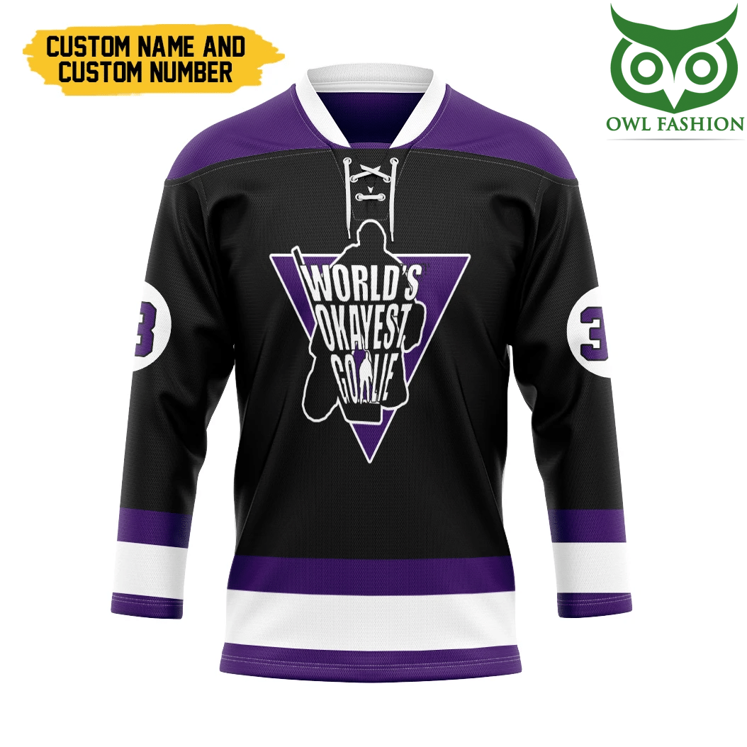 9 3D Worlds Okayest Goalie Custom Name Number Hockey Jersey