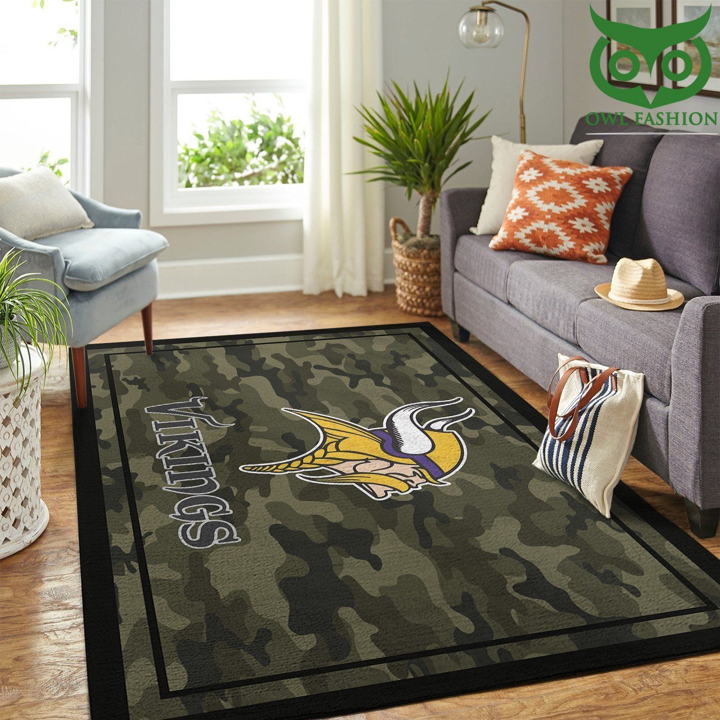 53 Minnesota Vikings Nfl Team Logo Camo Style Carpet Rug