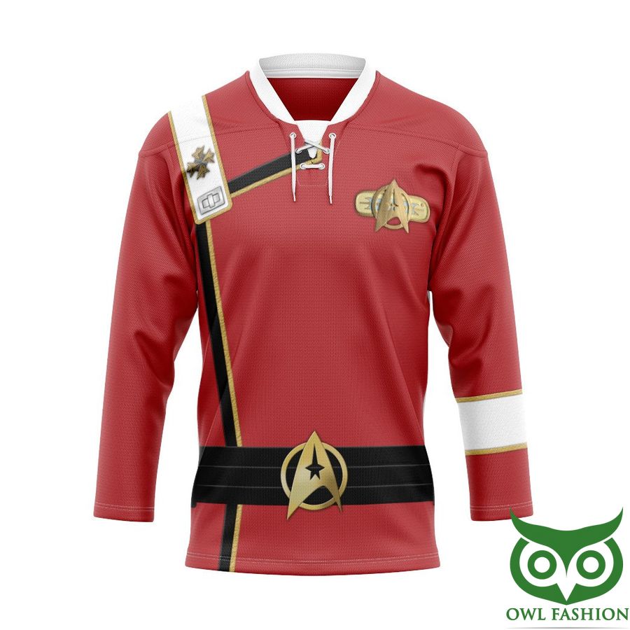 152 3D S.T Wrath of Khan Starfleet Red Uniform Custom Hockey Jersey