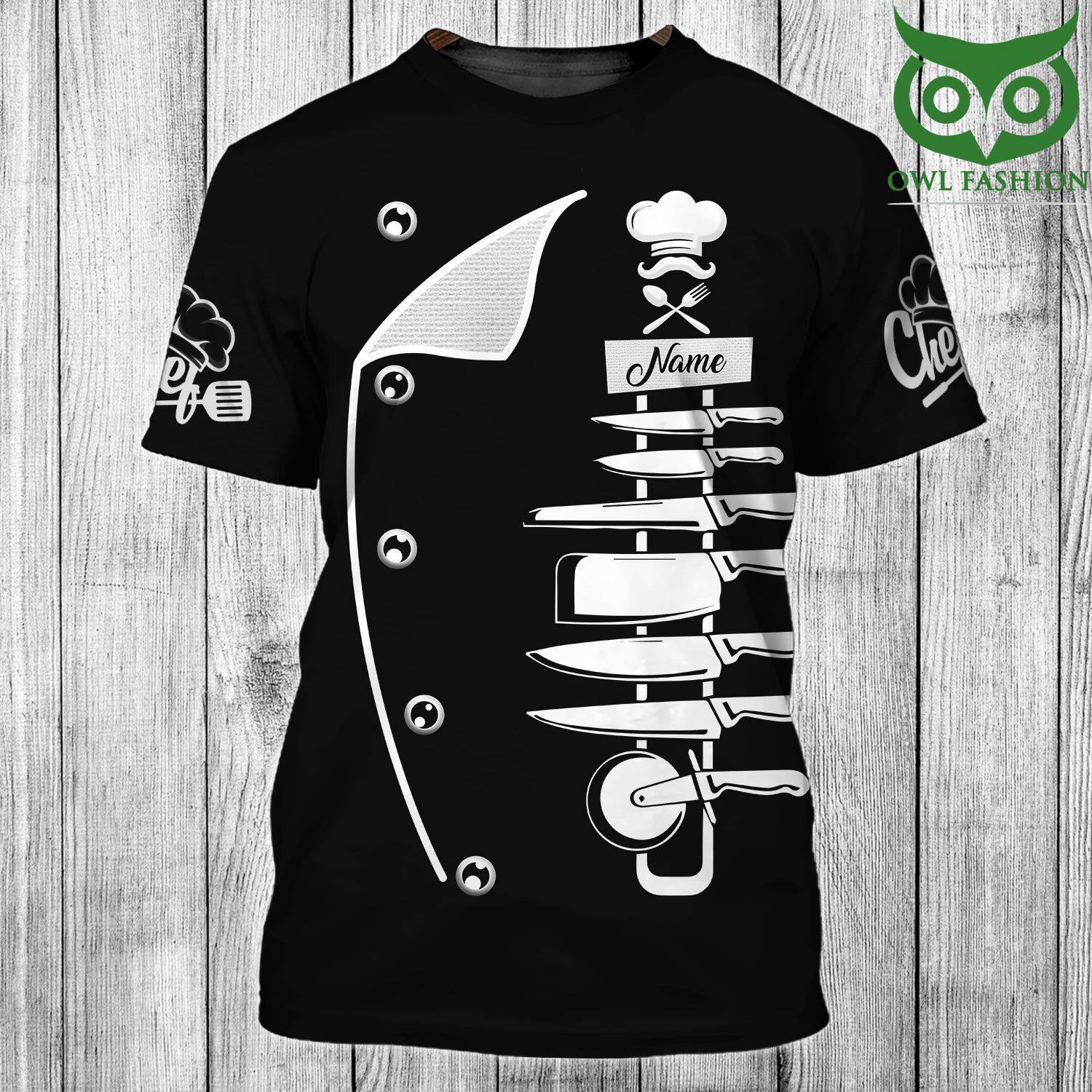 48 Personalized Name CHEF with knives black 3D Tshirt