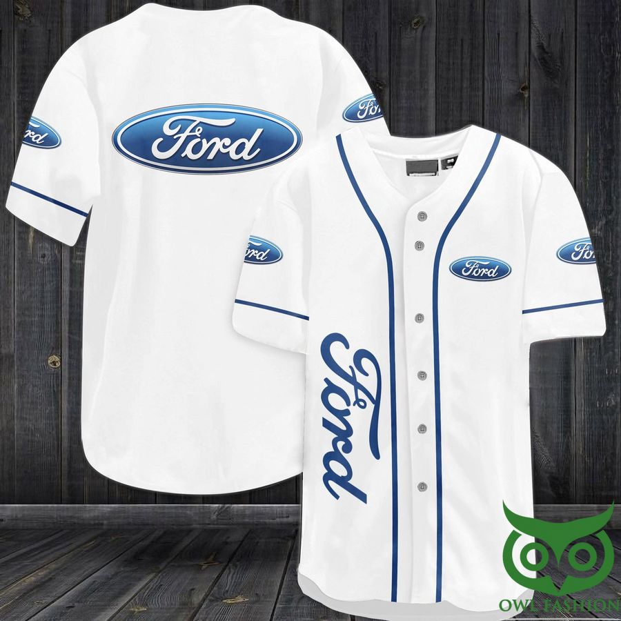FORD White and Blue Baseball Jersey Shirt