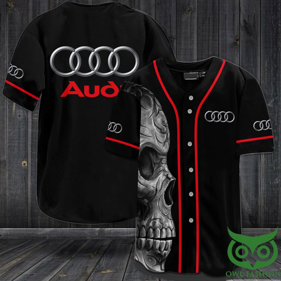 AUDI Red and Black with Skull Baseball Jersey Shirt