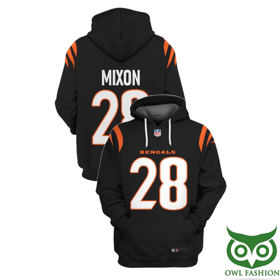 141 NFL Cincinnati Bengals Joe Mixon 28 Black with Orange scratches 3D Shirt