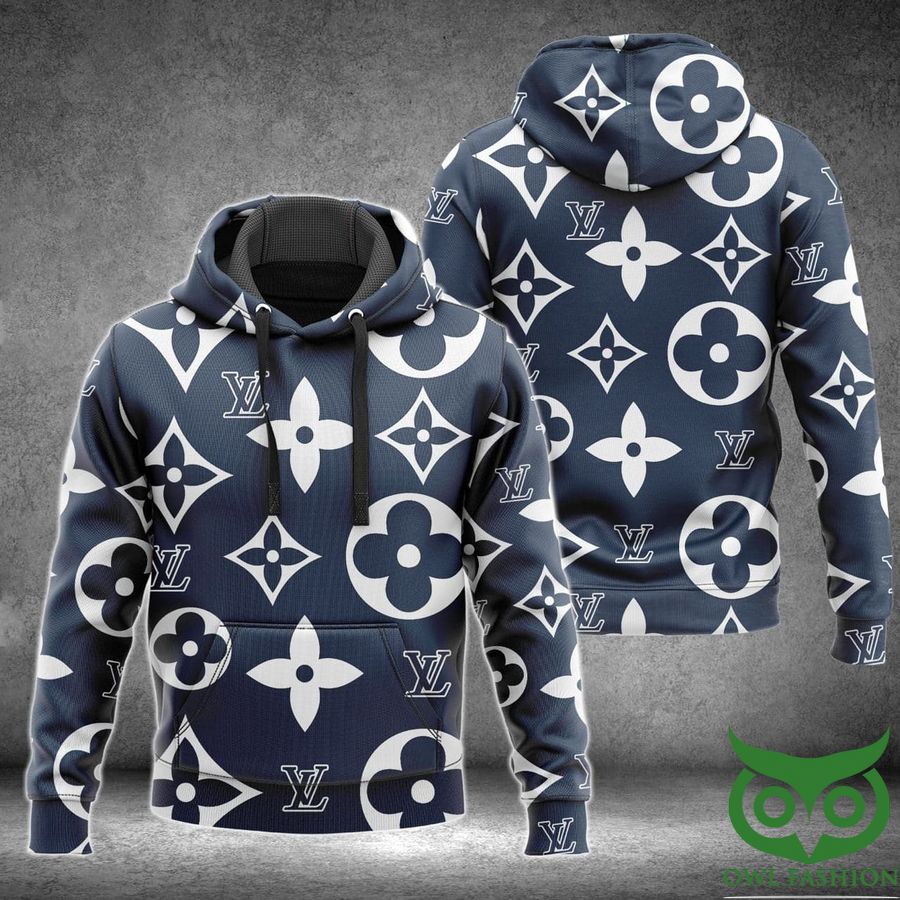 Luxury Louis Vuitton White with Blue Pattern and Splatters Hoodie and Pants