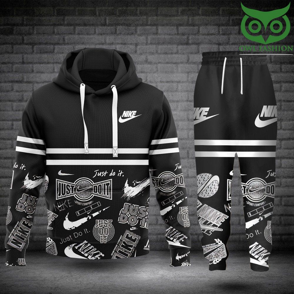 57 Nike black Just do it basketball pattern hoodies and sweatpants
