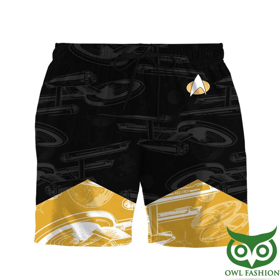 Star Trek The Next Generation 1987 Black with Yellow Hem and Universe Icon 3D Shorts