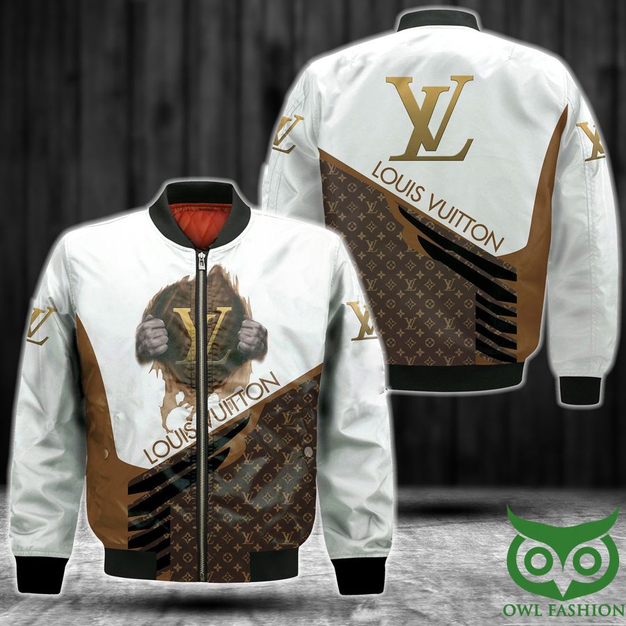 255 Luxury Louis Vuitton White and Brown with Hand Holding Brand Logo and Name 3D Shirt