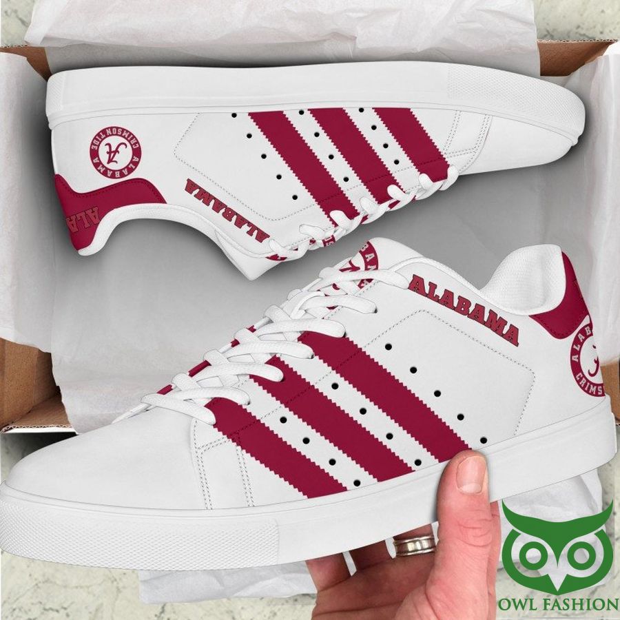 66 Alabama Crimson Tide Football Dark Red and White Stan Smith Shoes Sneaker