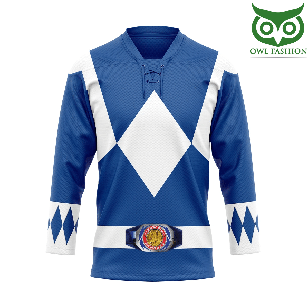 150 3D Mighty Morphian Blue Power Rangers Custom Hockey Jersey