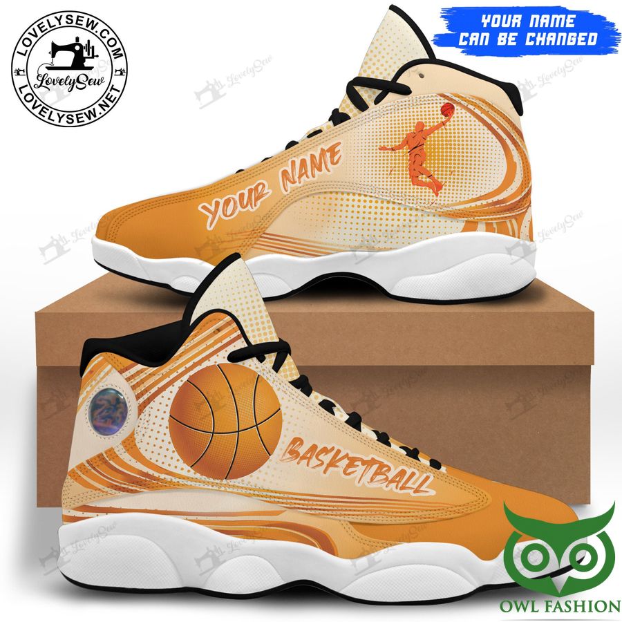 Custom Name Basketball Player Orange and White Air Jordan 13