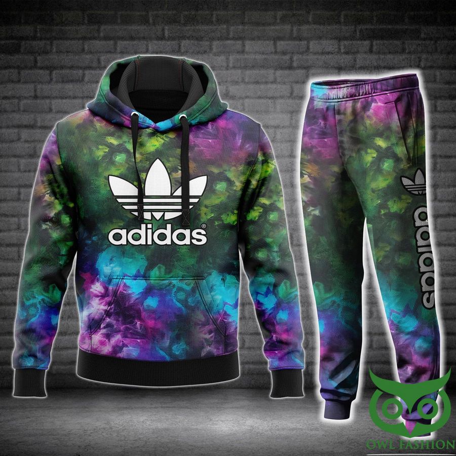 12 Luxury Adidas Black with Colorful Color Arrays White Logo Hoodie and Pants