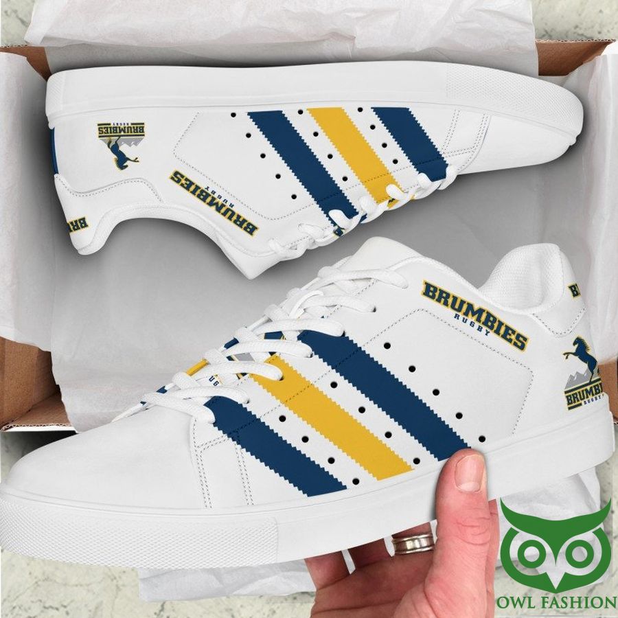 34 Brumbies Rugby Yellow and Blue and White Stan Smith Shoes Sneaker