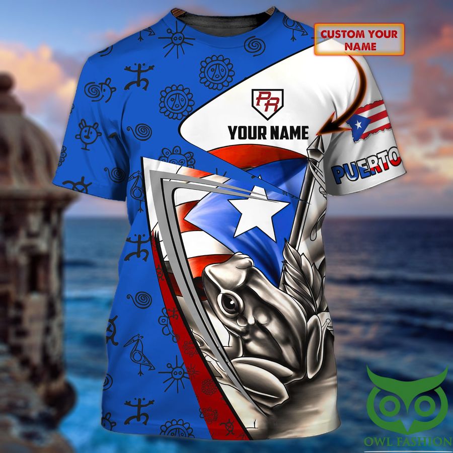 20 Custom Name Puerto Rico Gray Frog with White Blue Red Color 3D T shirt