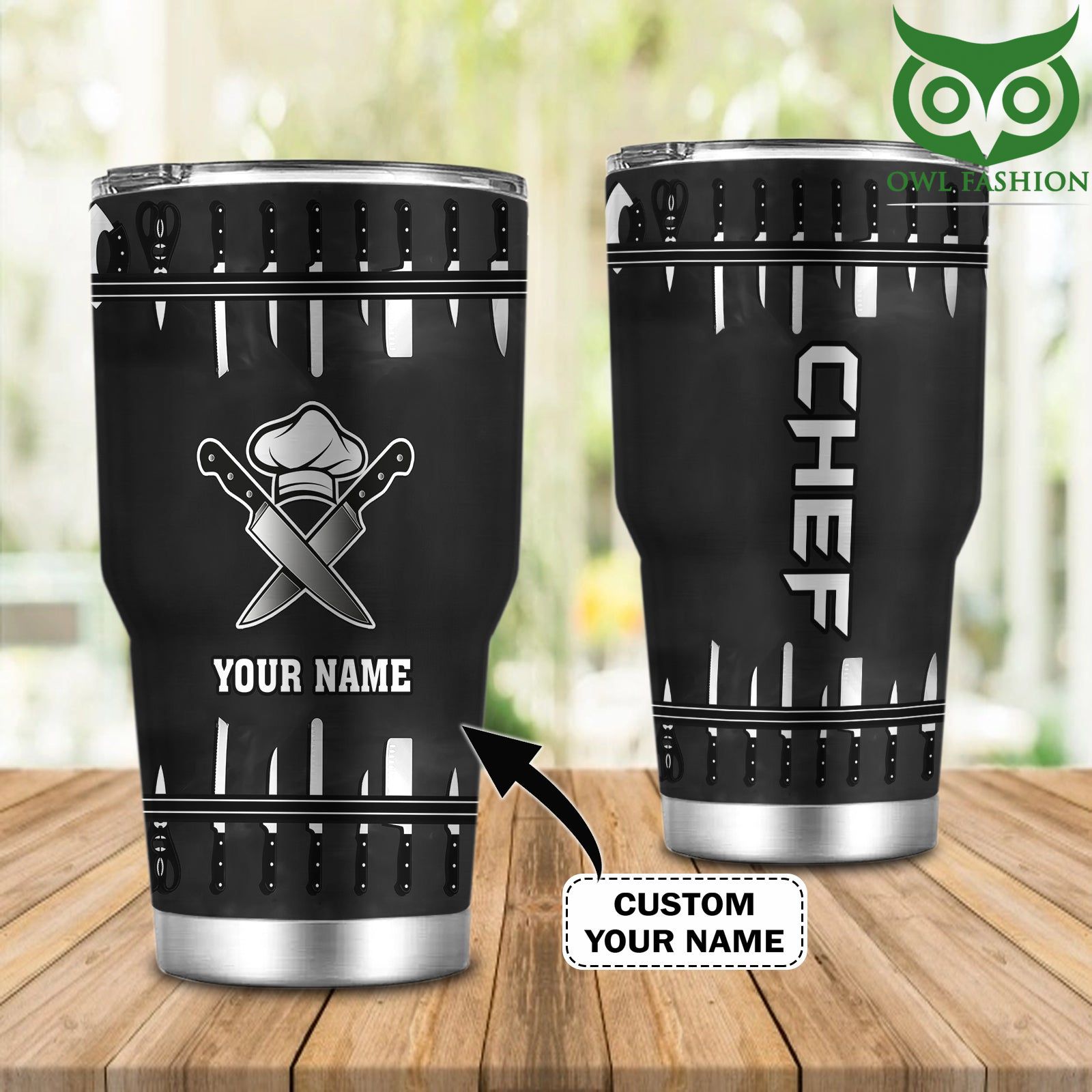 80 Personalized name Chef knives grey Tumbler cup