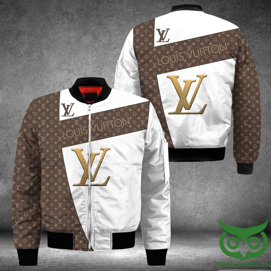 96 Luxury Louis Vuitton Light Brown and White with Central Logo Pattern 3D Shirt