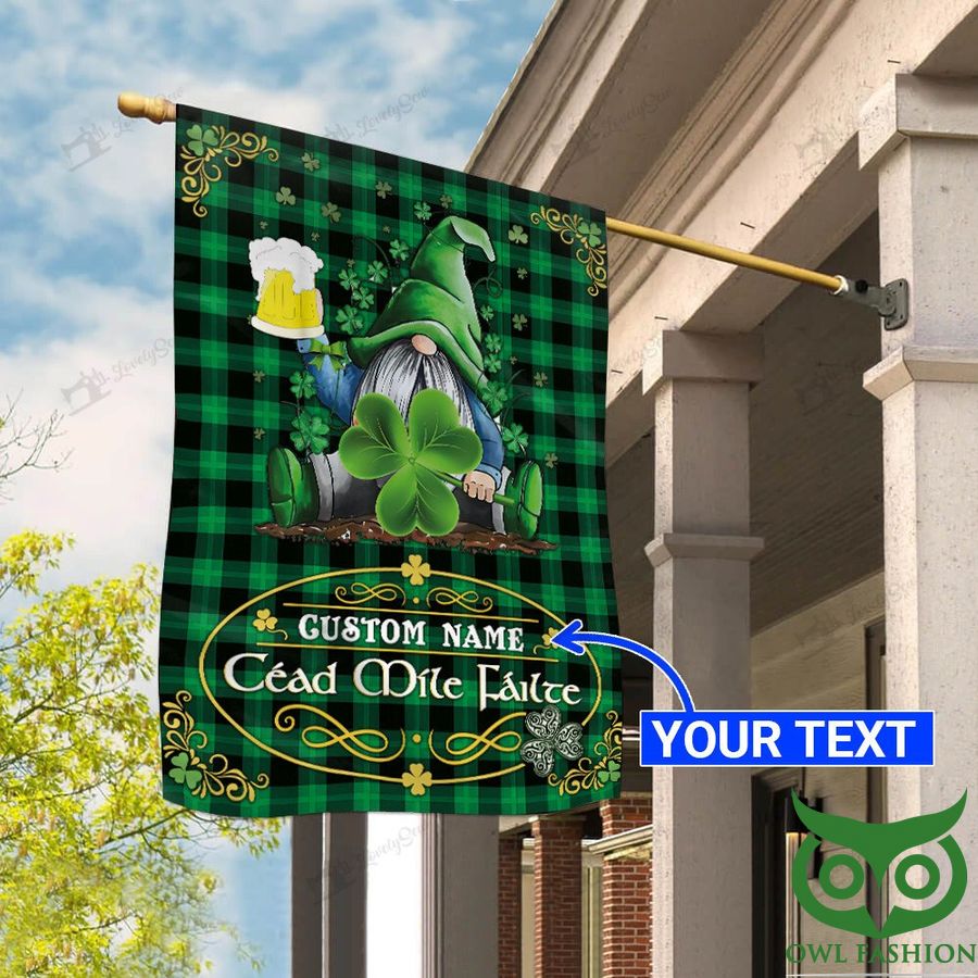 99 Custom Name Gnome Beer Cead Mile Failte Welcome Lucky Leaf Flag