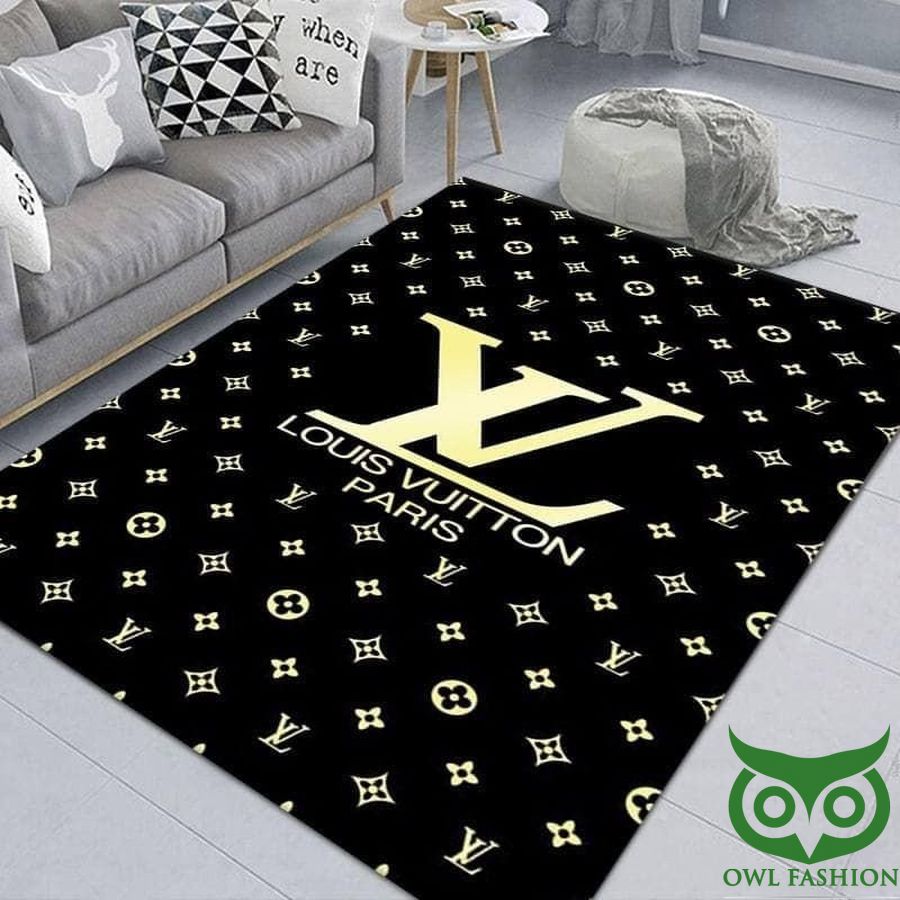 189 Luxury Louis Vuitton Paris Black with Yellow Central Name and Logo Carpet Rug