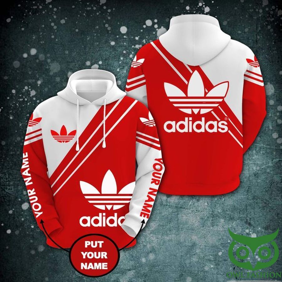 41 Customized Luxury Adidas Red and White Thin Diagonal Lines with Logo Hoodie and Pants