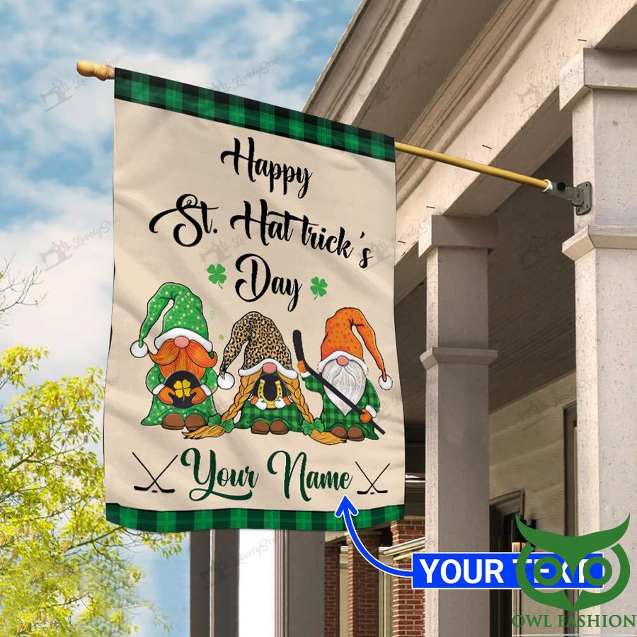 97 Custom Name Hockey Gnome Welcome St. Patricks Day Beige and Green Flag