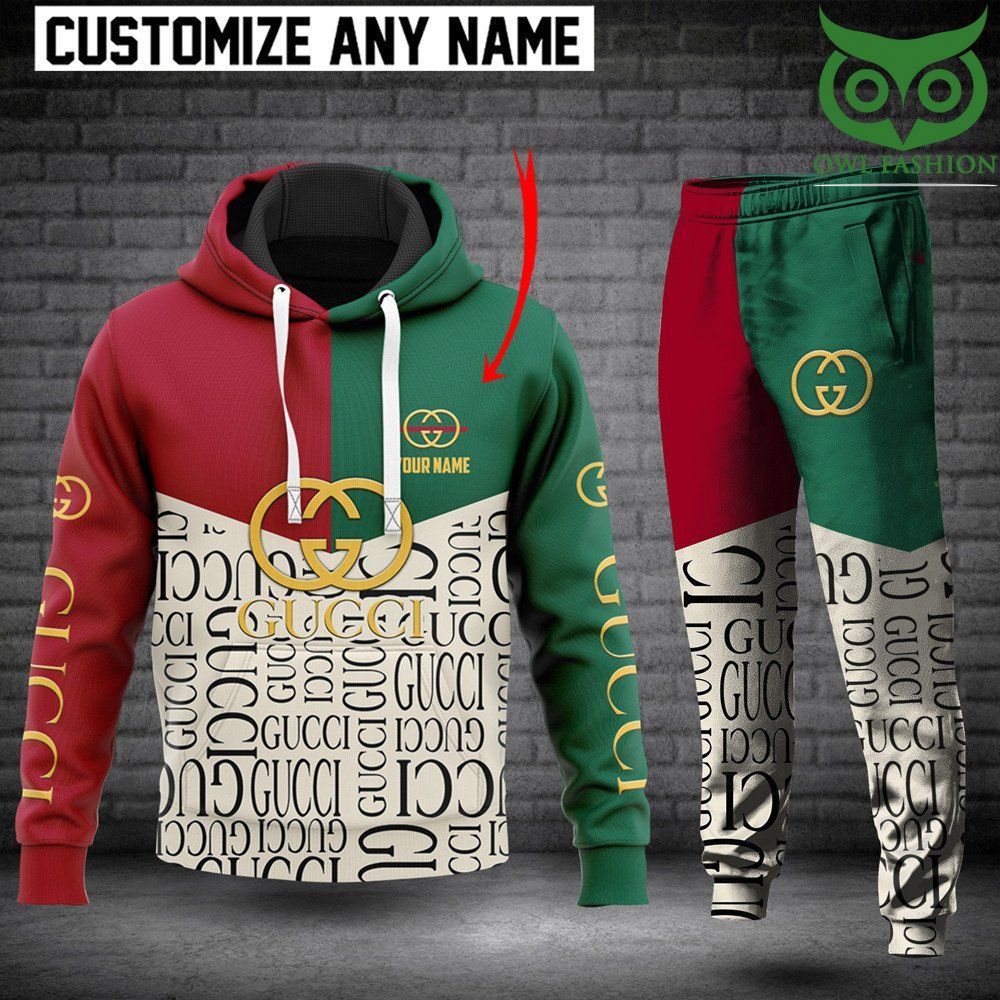 42 Personalized Gucci red green and white letters hoodie and pants set