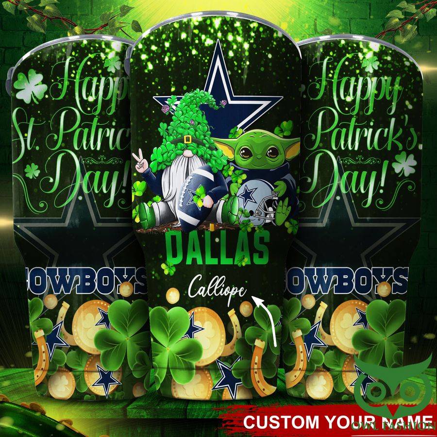 Dallas Cowboys NFL Custom Name Tumbler St Patrick Day Baby Yoda