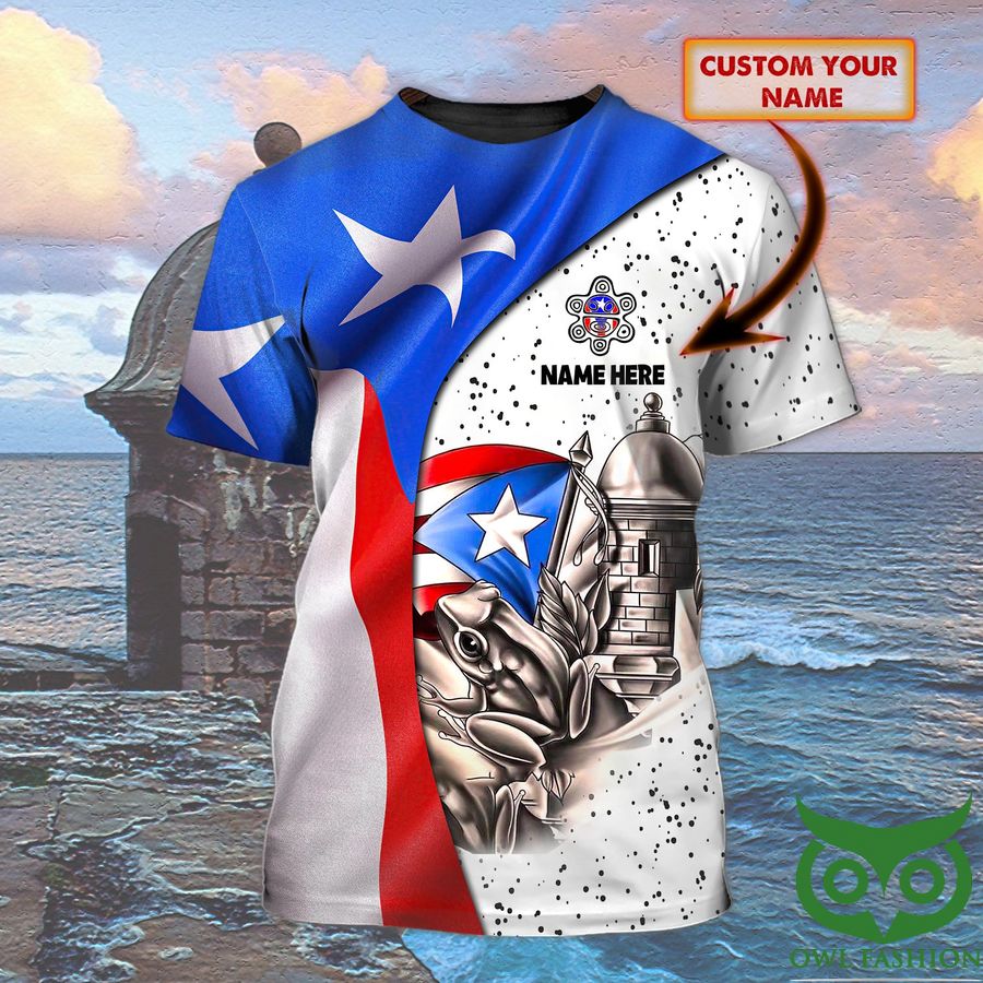 30 Custom Name Puerto Rico with Gray Castle and Frog on Territory Flag 3D T shirt