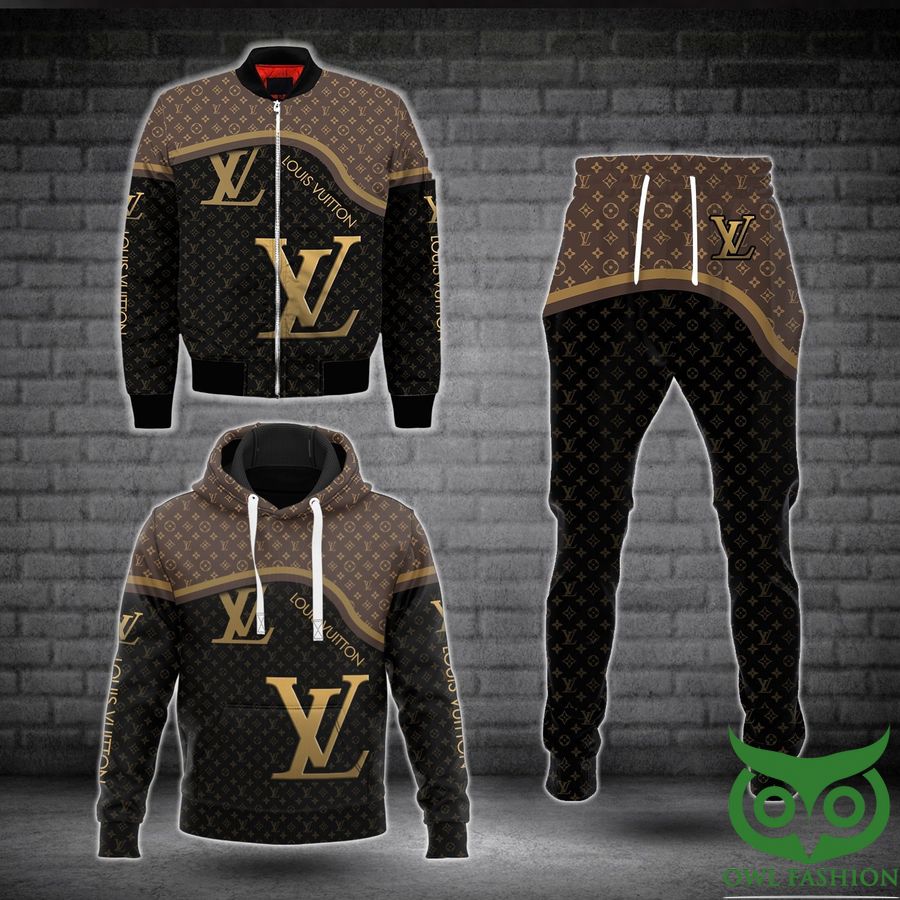 36 Luxury Louis Vuitton Light Brown and Black Smalls Logos 3D Shirt and Pants