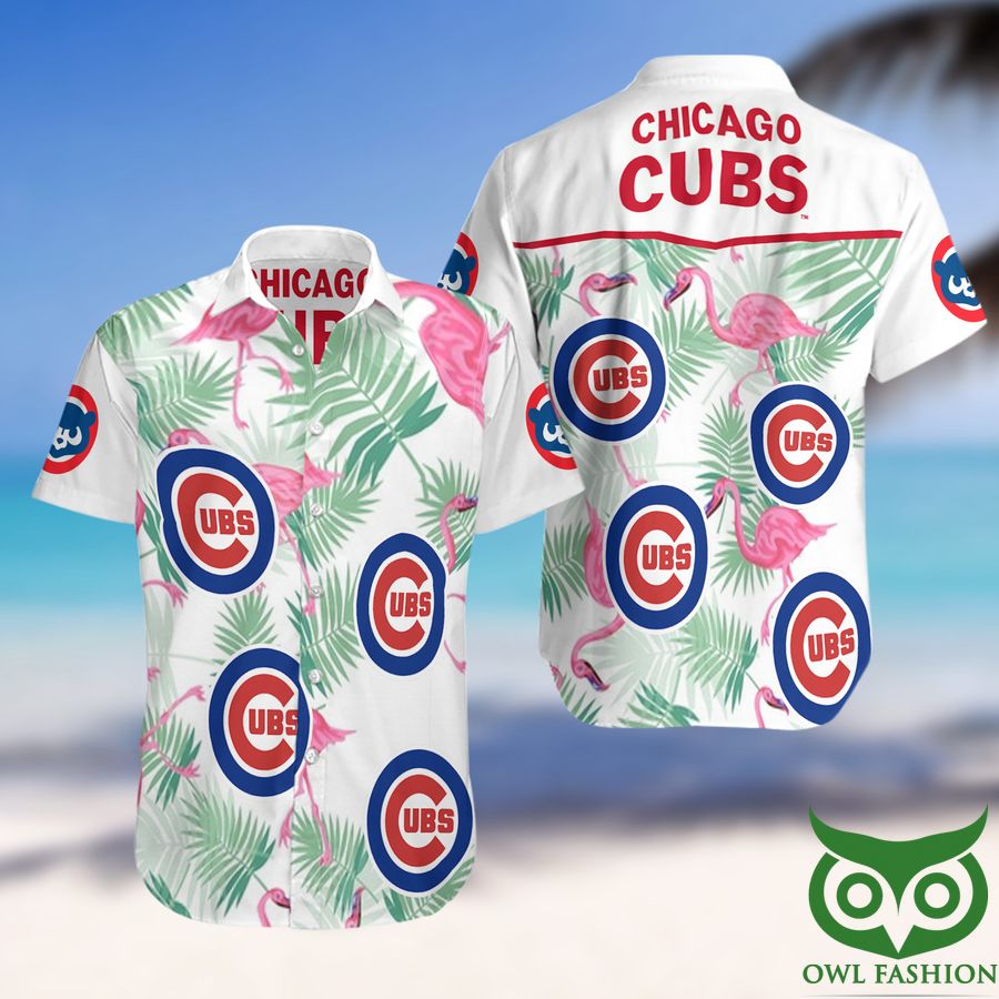 13 MLB Chicago Cubs with Flamingos and Leaves White Hawaiian Shirt