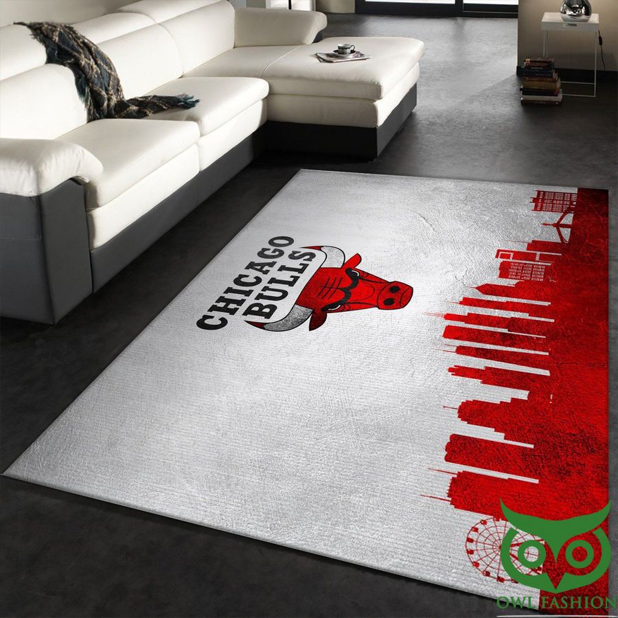 51 NBA Chicago Bulls Team Logo Skyline Glossy Silver Red Buildings Carpet Rug