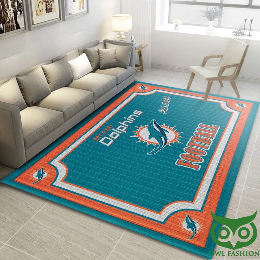 36 NFL Miami Dolphin Team Logo Football Turquoise and Orange Carpet Rug