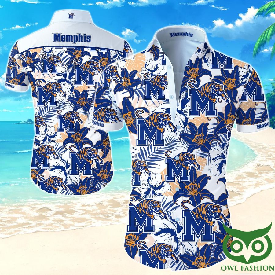30 NCAA Memphis Tigers White and Blue Orange Flowers Hawaiian Shirt
