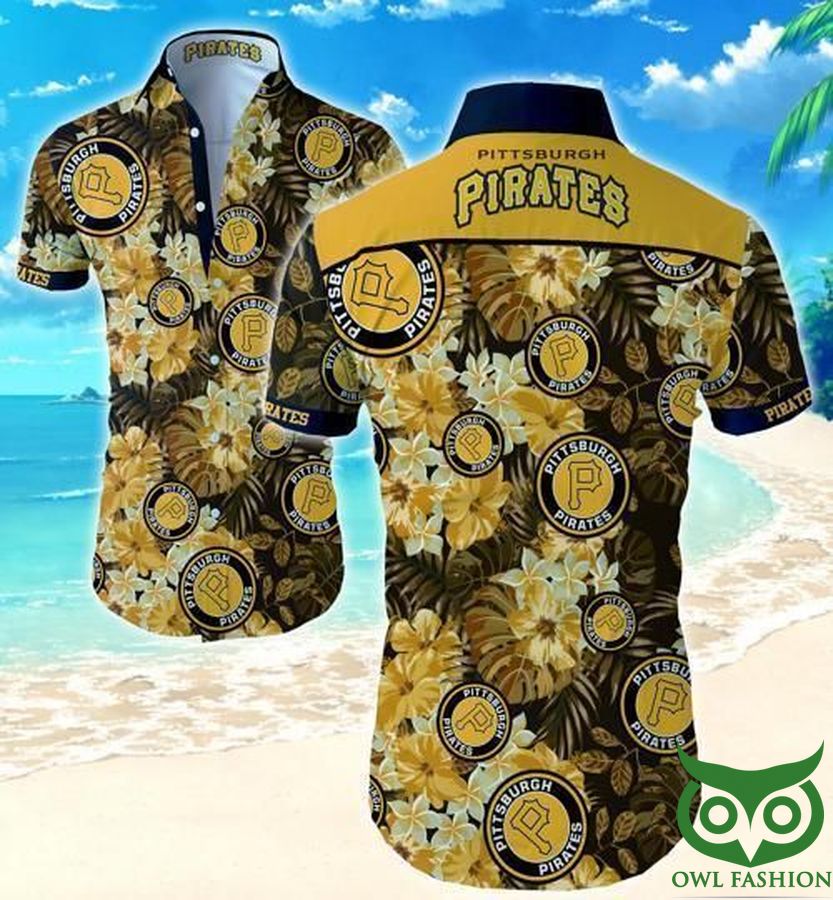 55 Pittsburgh Pirates Floral Yellow and Black Hawaiian Shirt