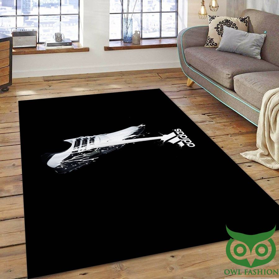 Adidas Basic Black with White Brand Logo and Icon Carpet Rug